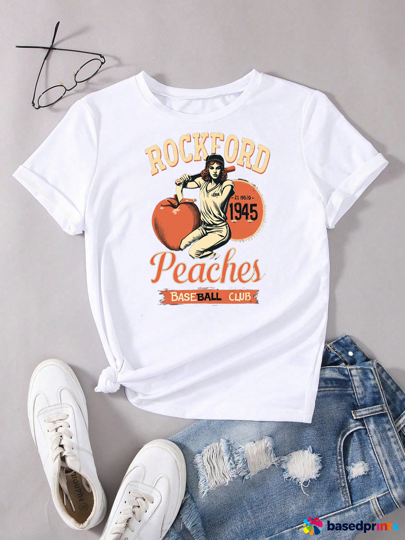 Rockford Peaches Baseball Club T-Shirt White