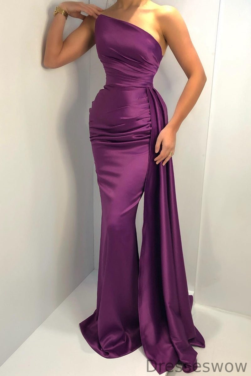 Dresseswow Grape Strapless Mermaid Prom Dress Sleeveless Long With Ruffle