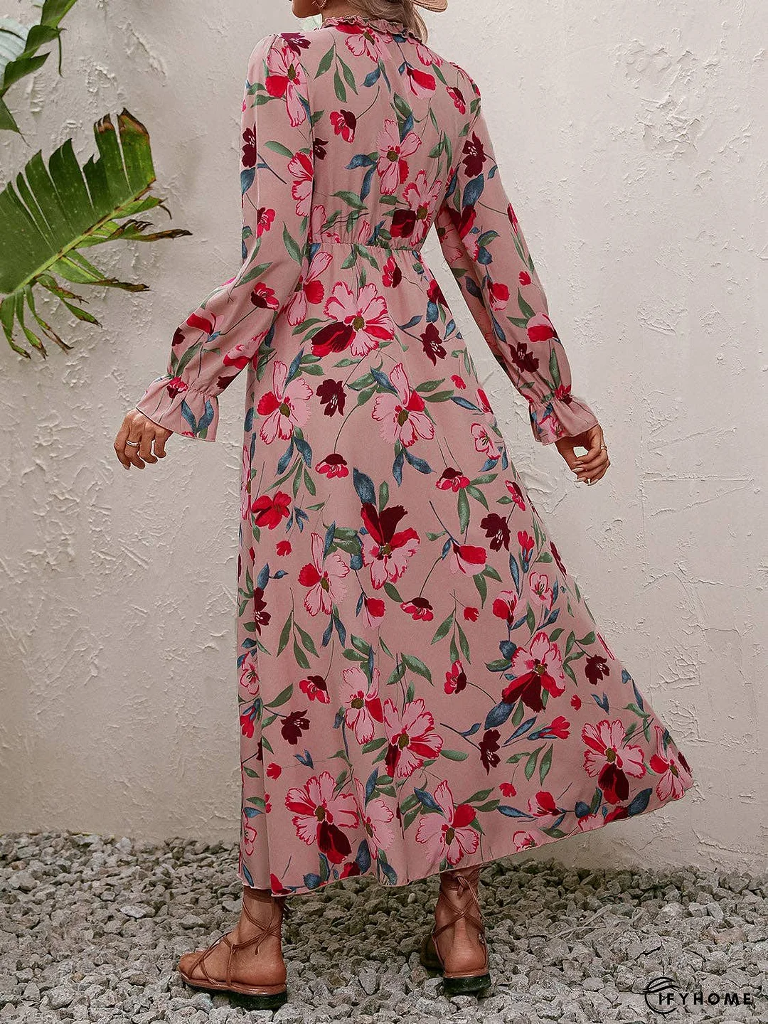 Floral Frill Trim V-Neck Maxi Dress | IFYHOME