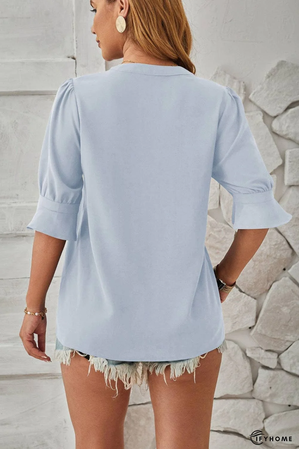 Notched Half Sleeve Blouse | IFYHOME