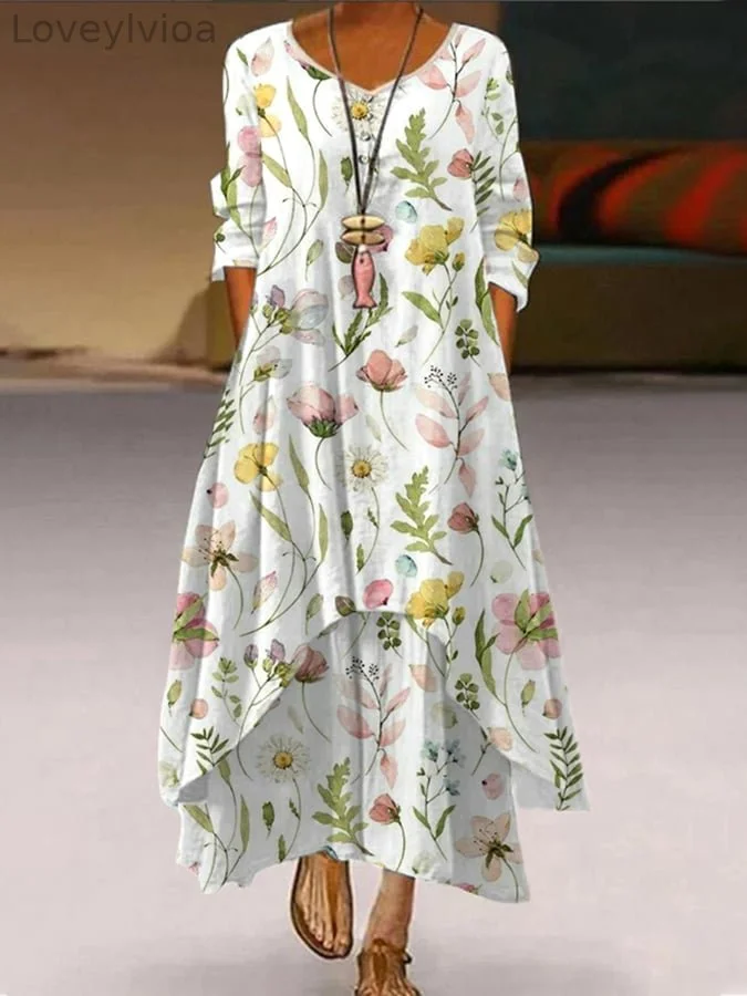 Women's Elegant Casual Double Layer Print Contrast Color Dress