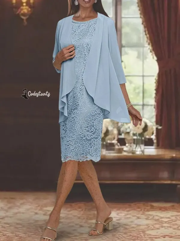 Sheath/Column Jewel Neck Tea-Length Mother of the Bride Dresses