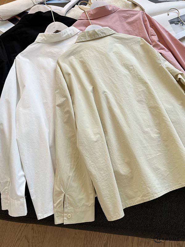 Loose Long Sleeves Frenum Solid Color Lapel Blouses | IFYHOME