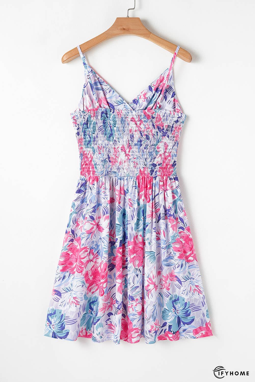 Floral Surplice Neck Shirred Waist Mini Dress | IFYHOME