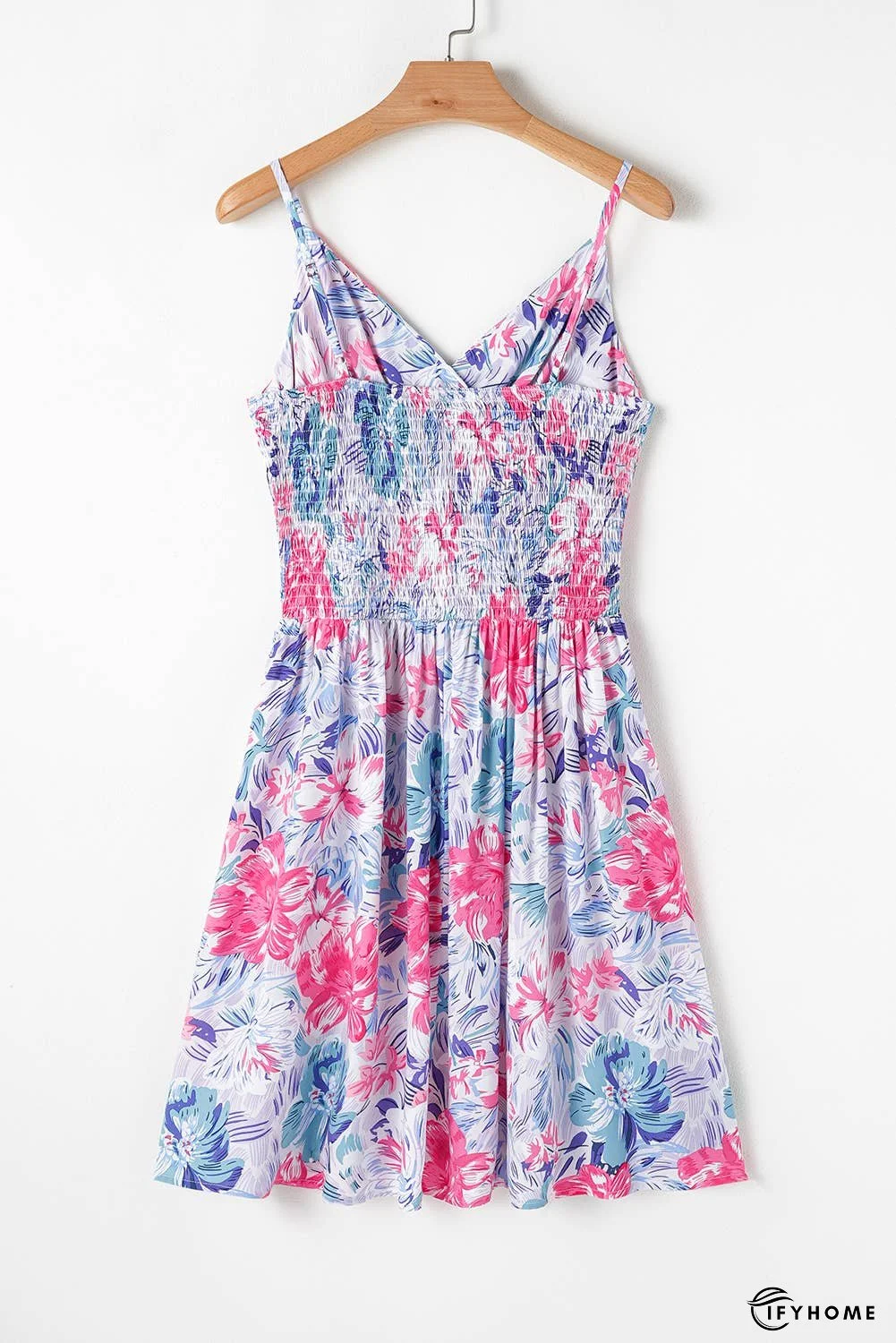 Floral Surplice Neck Shirred Waist Mini Dress | IFYHOME