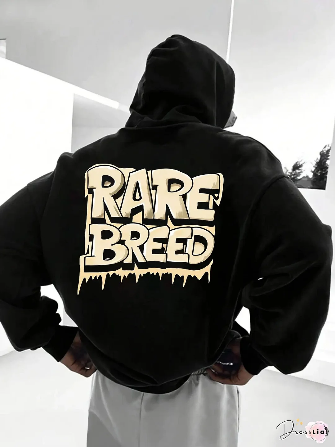 Men‘s Heavyweight Oversized French Terry Hoodie with RARE BREED Graphic Print - & Golden Streetwear Pullover, Loose Fit Long Sleeve Sweatshirt with Front Pocket & Hood, All-Season Winter Warmth for Gym, Yoga, Casual Wear - Bold Statement Sweatshirt