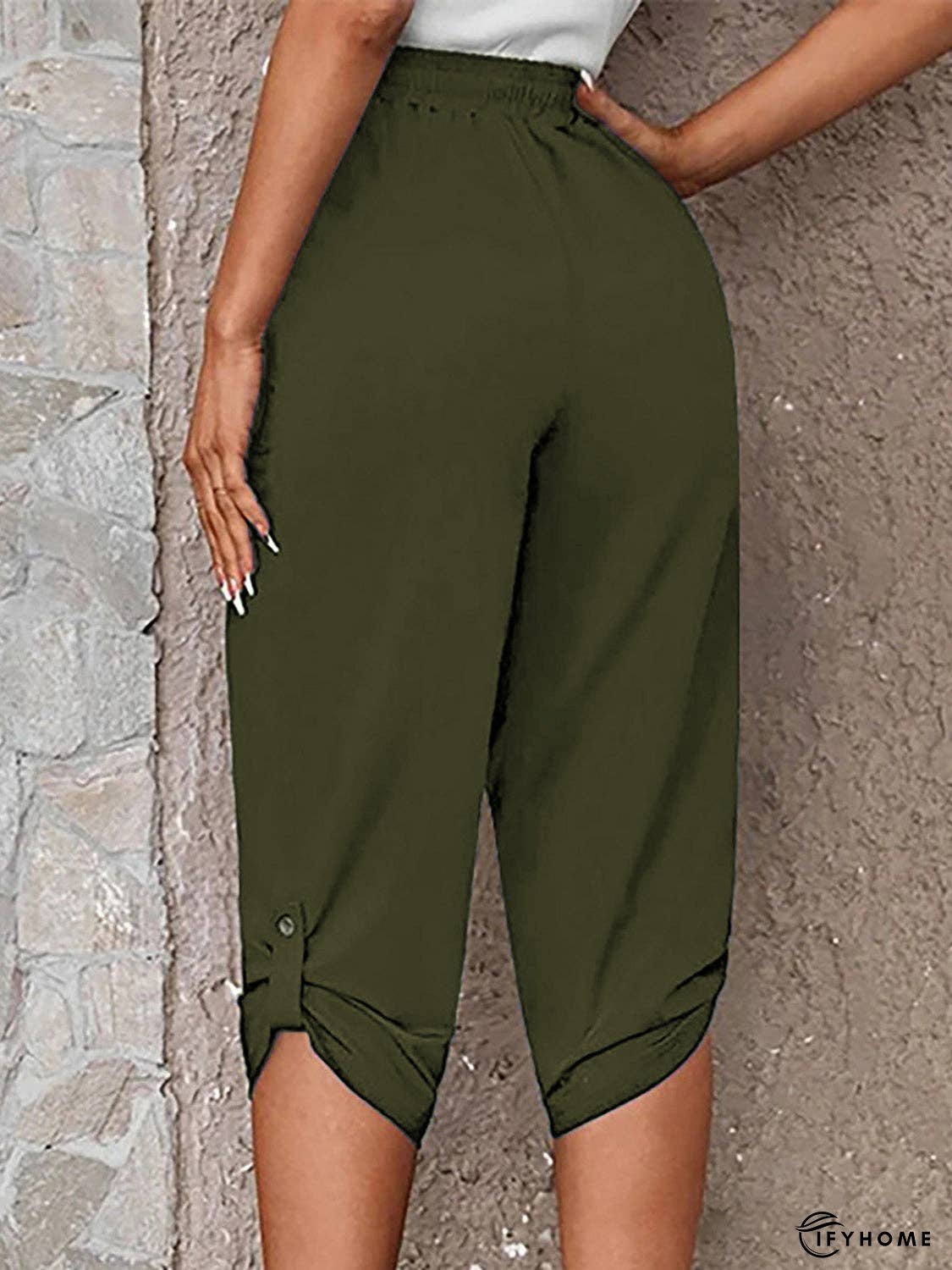 Full Size Roll-Tab Capris Pants | IFYHOME