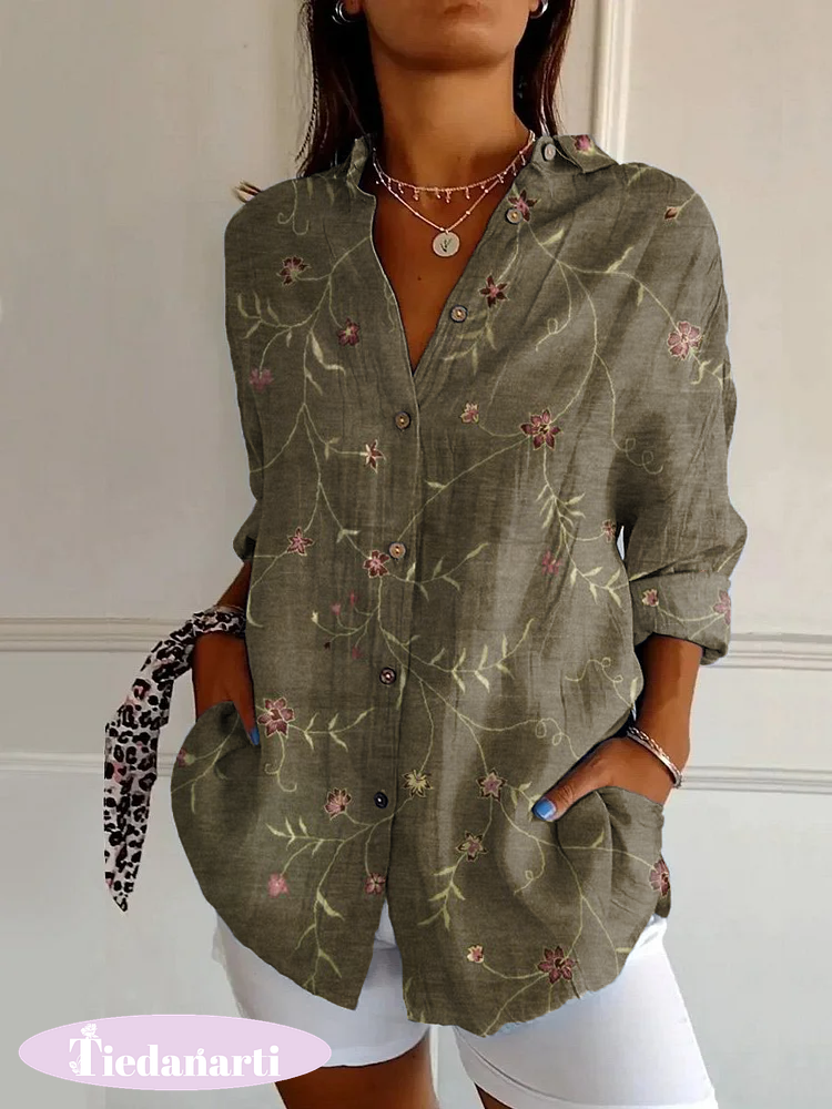 Classic Retro Print Casual Long Sleeve Shirt