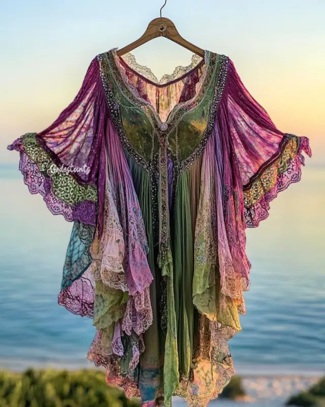 Summer Vacation Ruffle Lace Chiffon Contrast Dress a9db