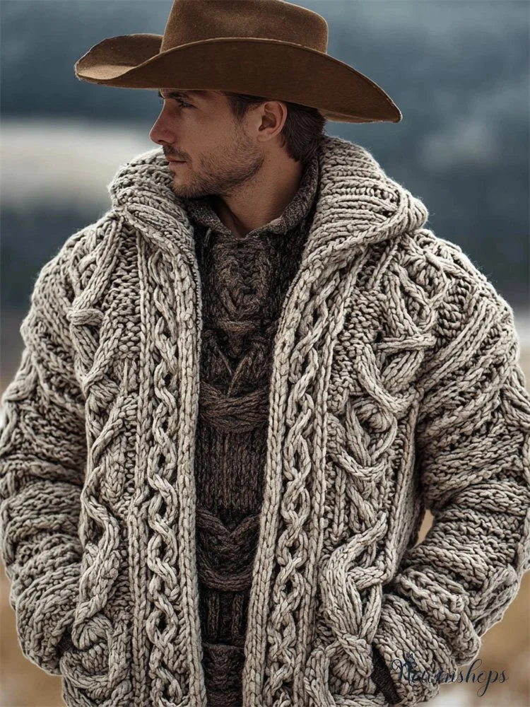 Men's Vintage Celtic Chunky Cozy Knit Hooded Cardigan