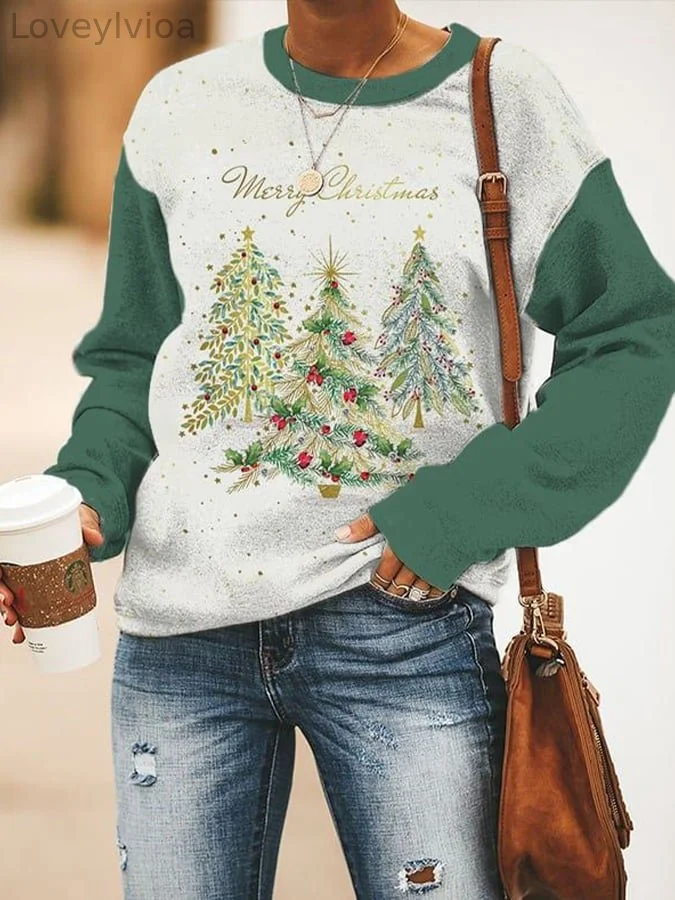 Women's Merry Christmas     Christmas TreePrint Sweatshirt