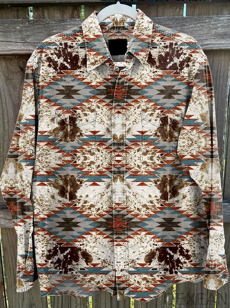 Aztec,ethnic, Western Vintage Stripe Print Casual Shirt Vintage Stripe Print Casual Shirt