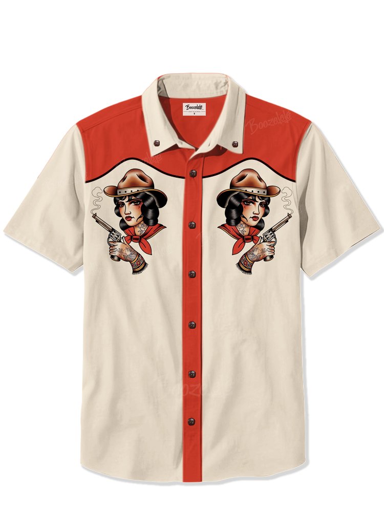 Cowgirl And Gun Tattoo - 100% Cotton Shirt