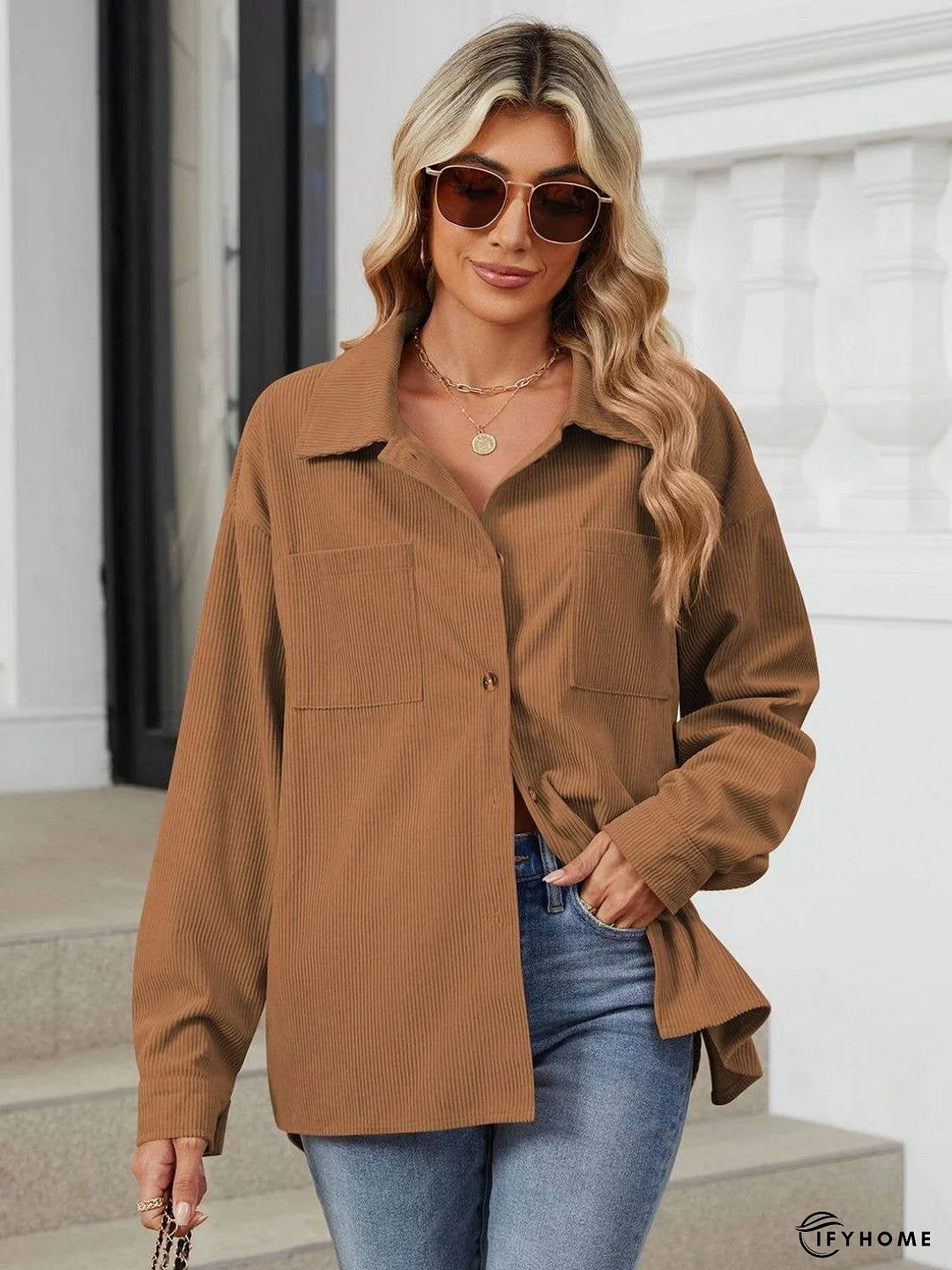 Button Up Dropped Shoulder Long Sleeve Outerwear | IFYHOME