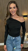 Sloane Black Ruched One Shoulder Top