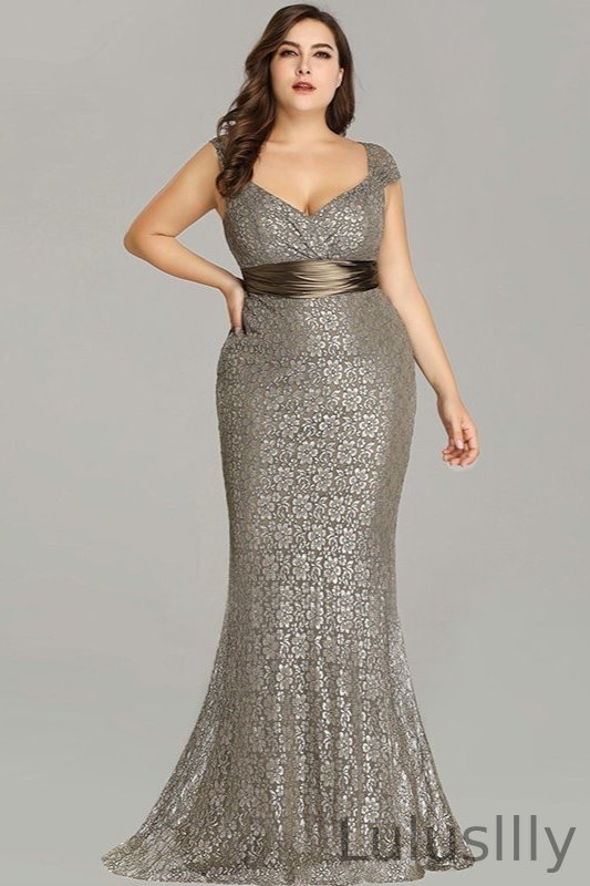Gorgeous Cap Sleeve Lace Plus Size Prom Dress Mermaid Lace Long Evening Gowns - lulusllly