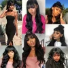 Black Long Hair Loose Deep Wave Wigs with Bangs