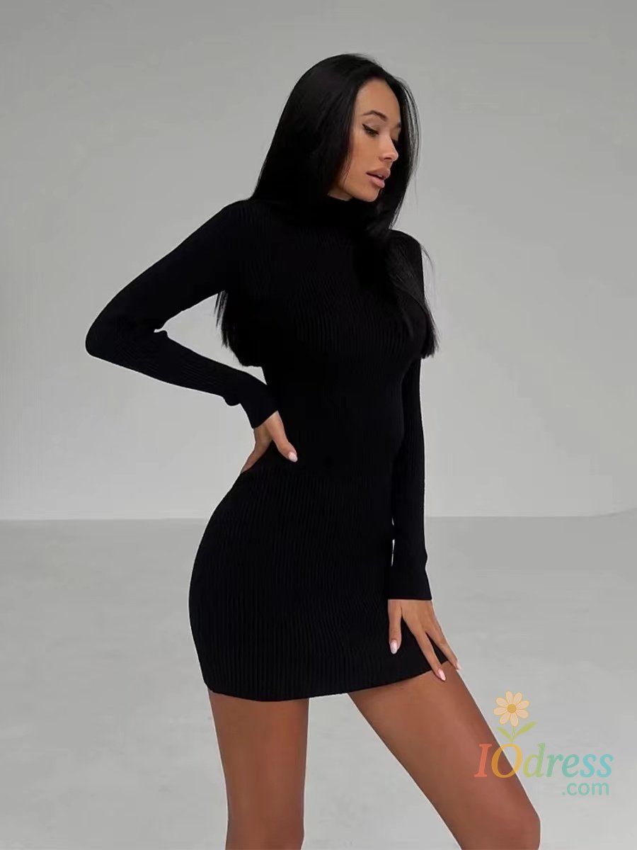 IO Dress 2024 New Autumn Knitted Turtleneck Dress Women Long Sleeve Bodycon Midi Dresses Female Elegant Fashion Solid Color Skinny Dress