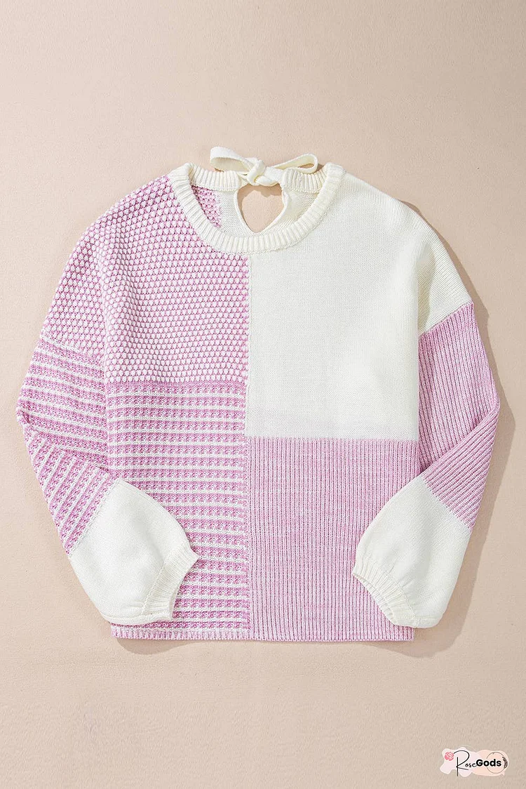 Neutral Colorblock Tie Back Sweater