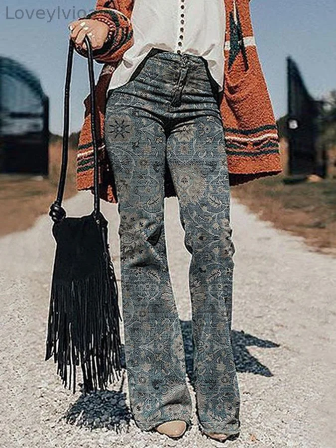 Casual Vintage Print Trousers