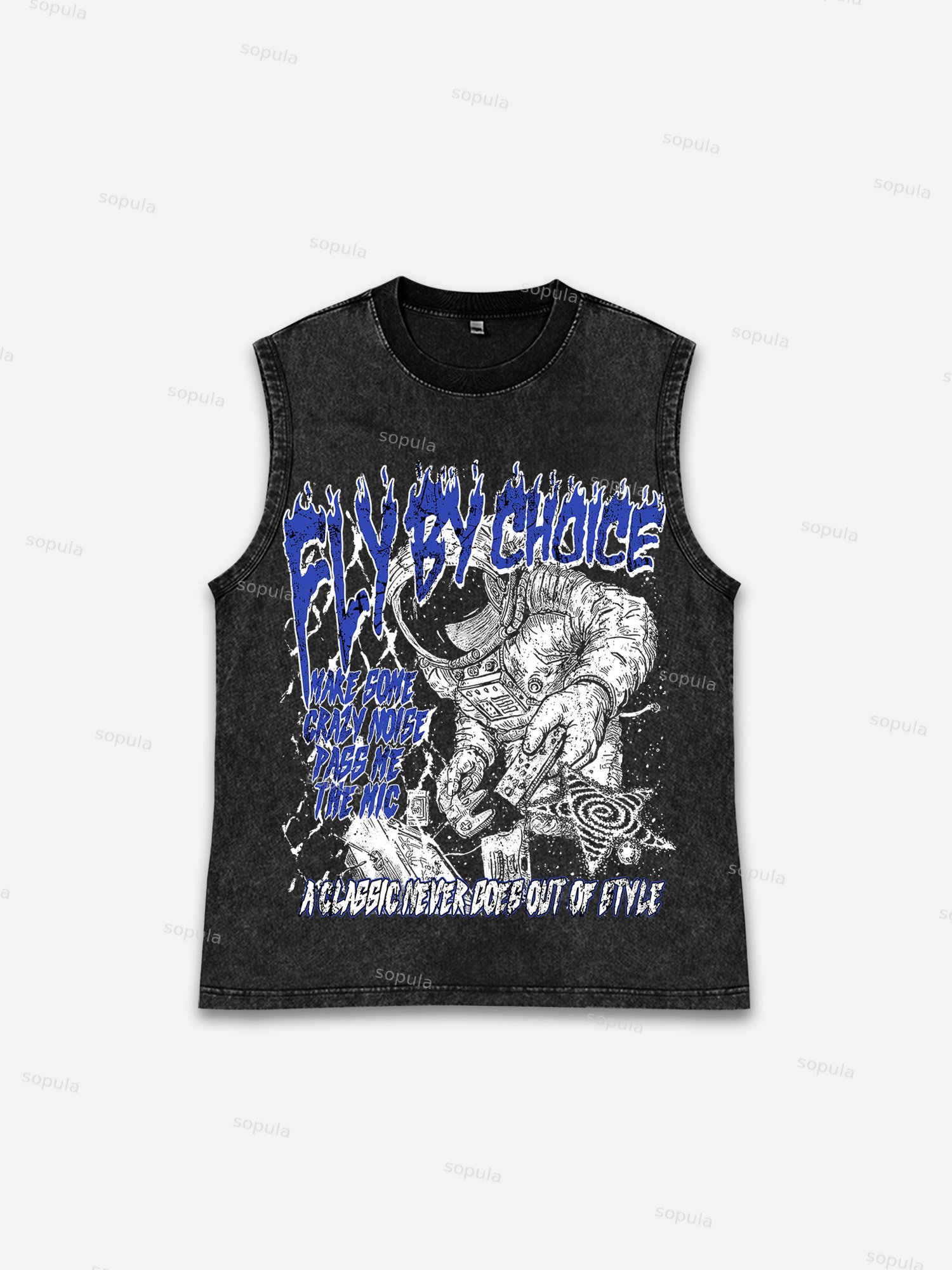 Men's Fly by Choice X Spacestation Graphic Acid Washed Sleeveless Tank Top
