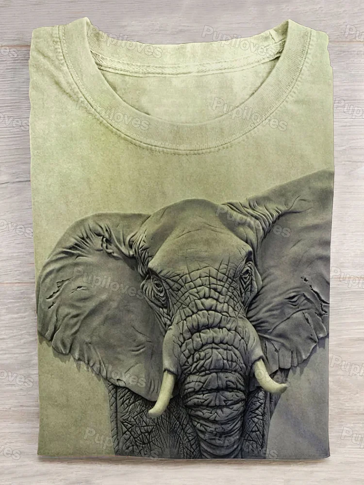 Pupiloves Pupiloves  Vintage Fun Elephant Print T-shirt