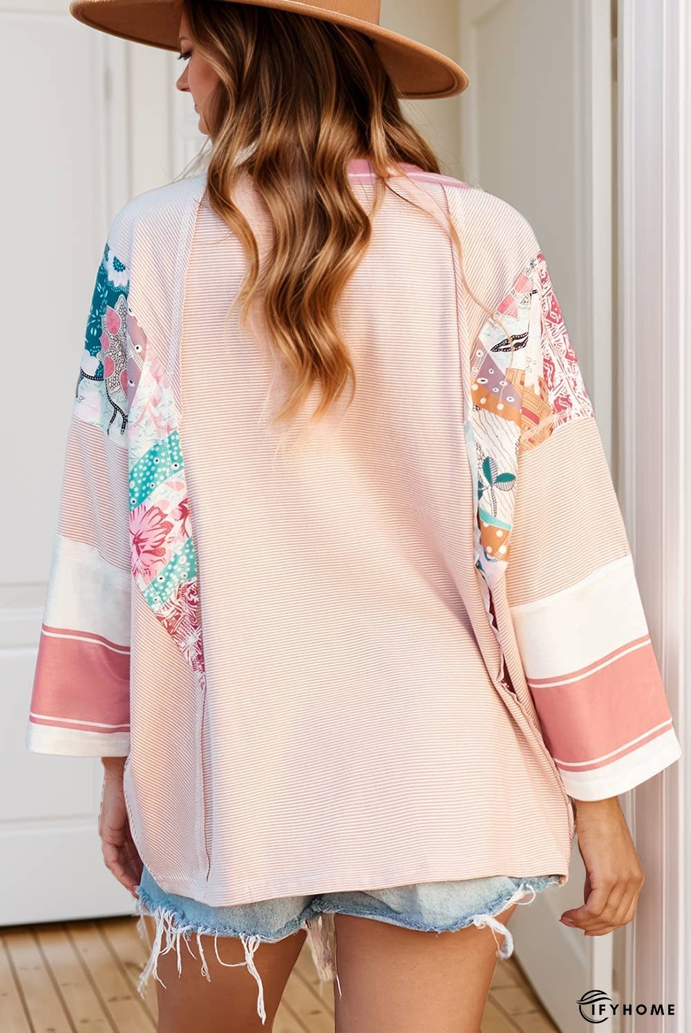 Pinstriped Color Block Patchwork Oversized Top | IFYHOME