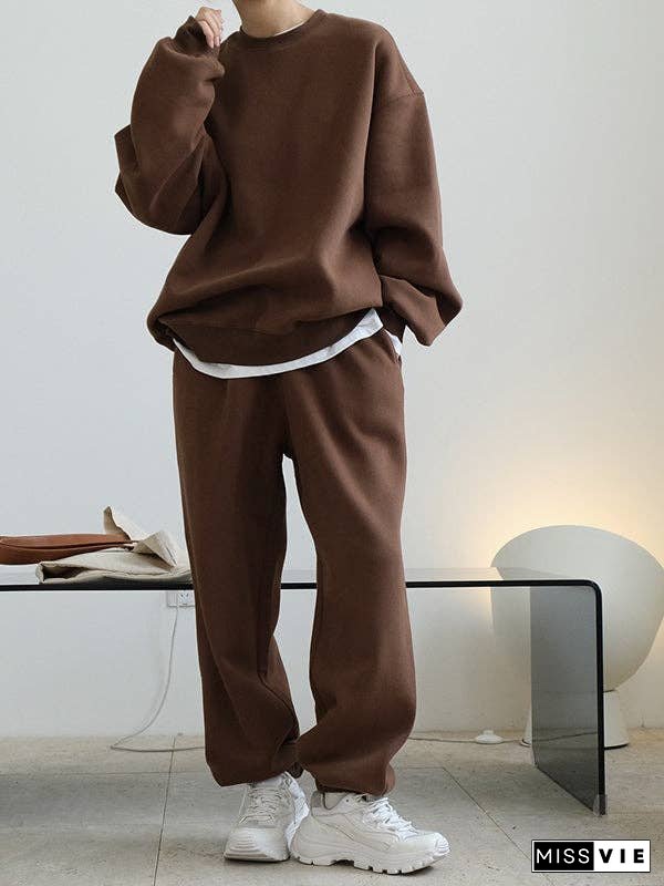 Simple Velvety Loose Solid Colour Hoodie