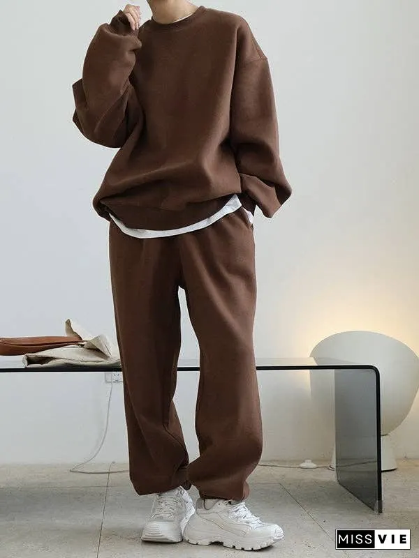 Simple Velvety Loose Solid Colour Hoodie