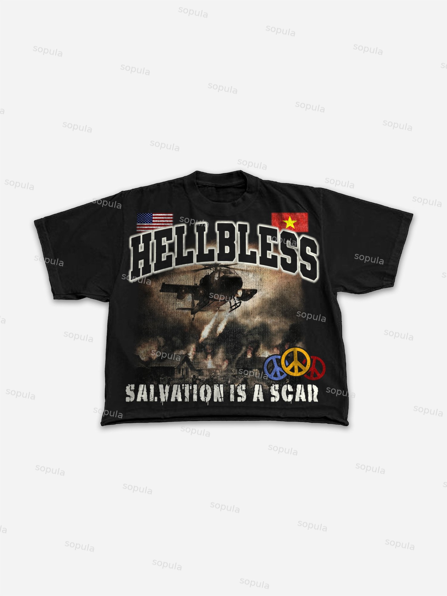 Hellbless Aged Vintage Warzone Graphic Cropped T-shirt