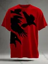 Halloween Raven Print Casual V-Neck Short Sleeve T-Shirt
