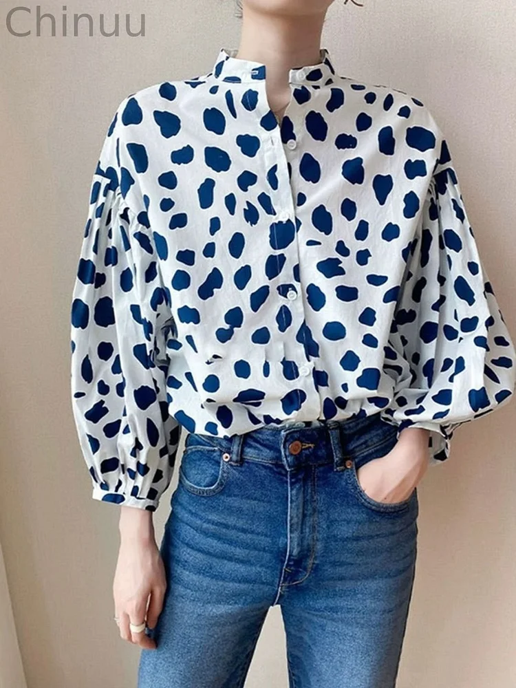 Blue Lrregular Milk Block Print Shirt