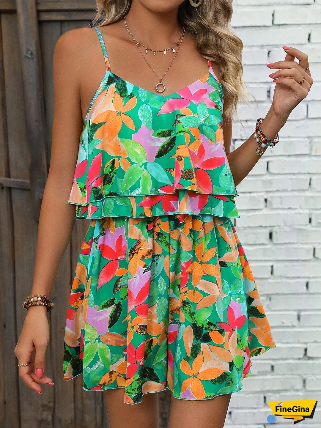 [Floral Romper] Lightweight Vibrant Women's Summer Floral Print Off-Shoulder Top & High-Waisted Shorts Romper | Machine-Washable Beachwear, Tropical Vacation Outfit for Casual Outings