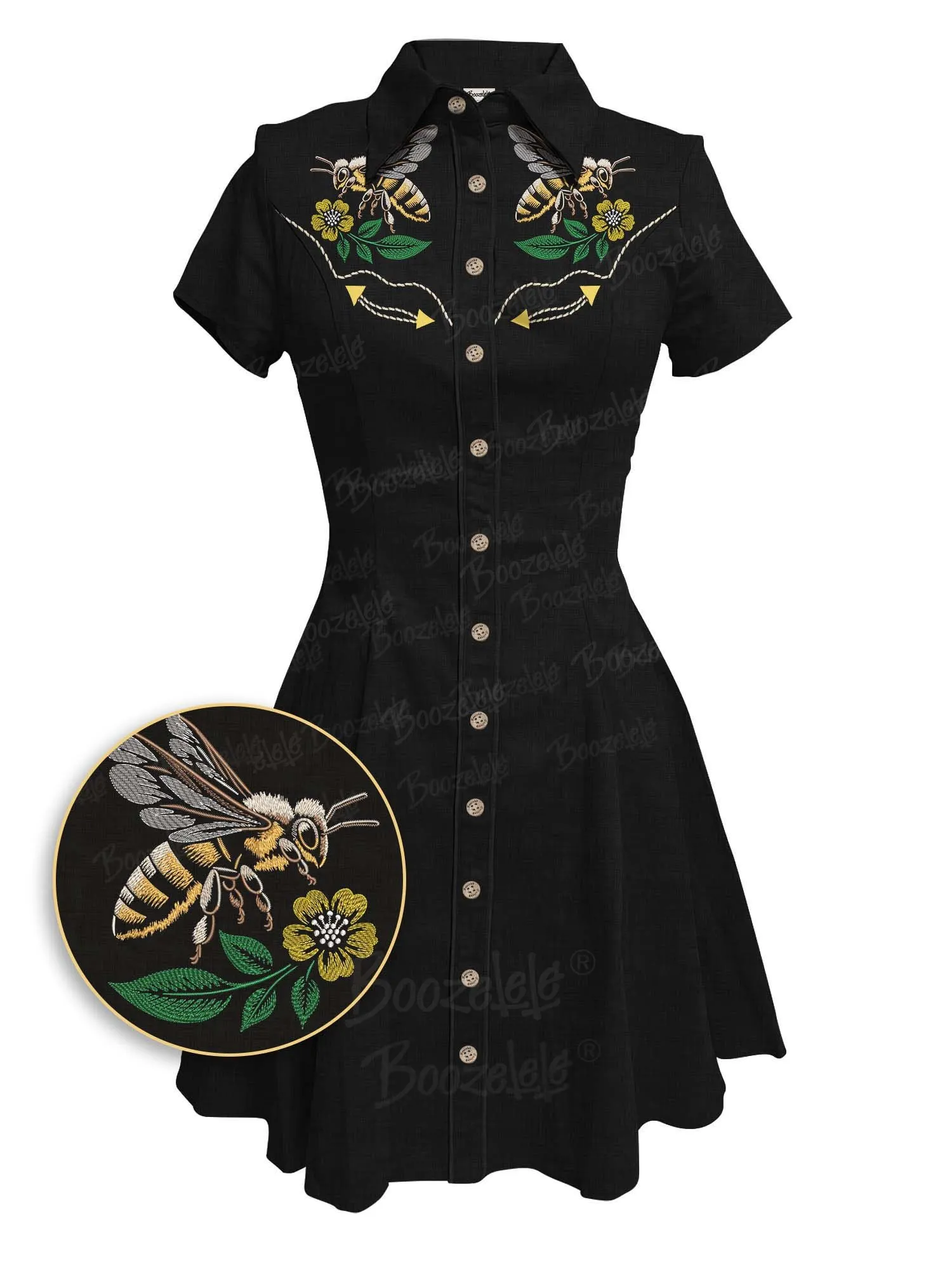 【Embroidery】Bee And Flower - 100% Cotton Dress