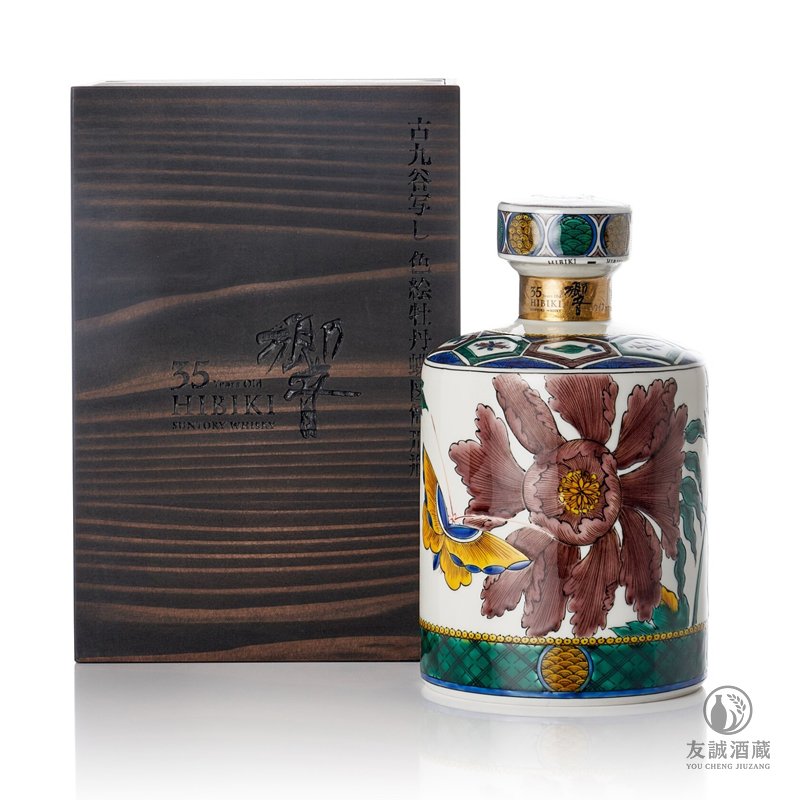 響Hibiki 35年 有田燒 色繪牡丹蝶圖筒形瓶 友誠酒藏