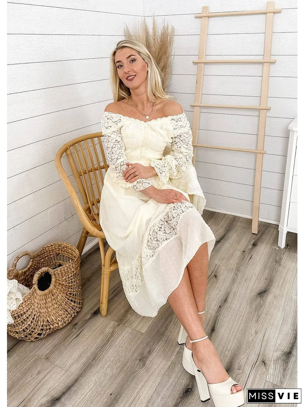 Womens Lace Long Sleeve V Neck Fall Maxi Dress