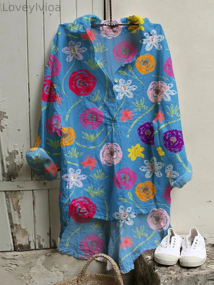 Women's Flower Art  Print Casual  Shirt
