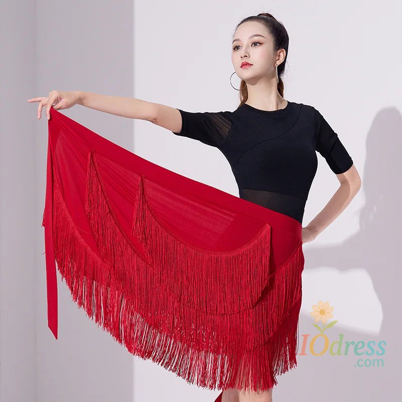 IO Dress Women Latin Dance Dress Training Suit Short Skirt Sexy Tassel Three-Layer Fringe Dance Costume Training Suit Short Skirt Black
