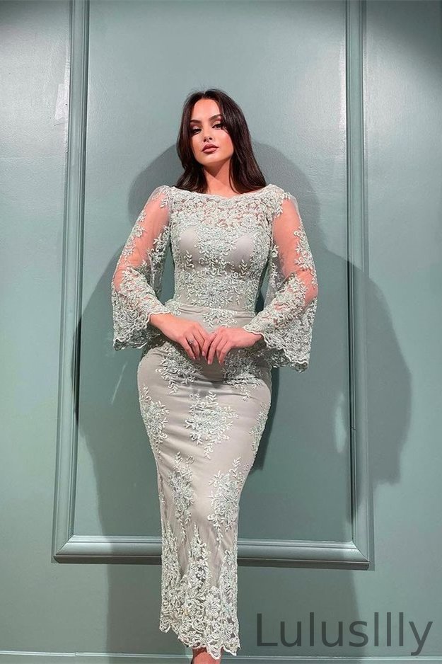 Glamorous Long Sleeves Mermaid Evening Dress With Lace Appliques On Sale - lulusllly