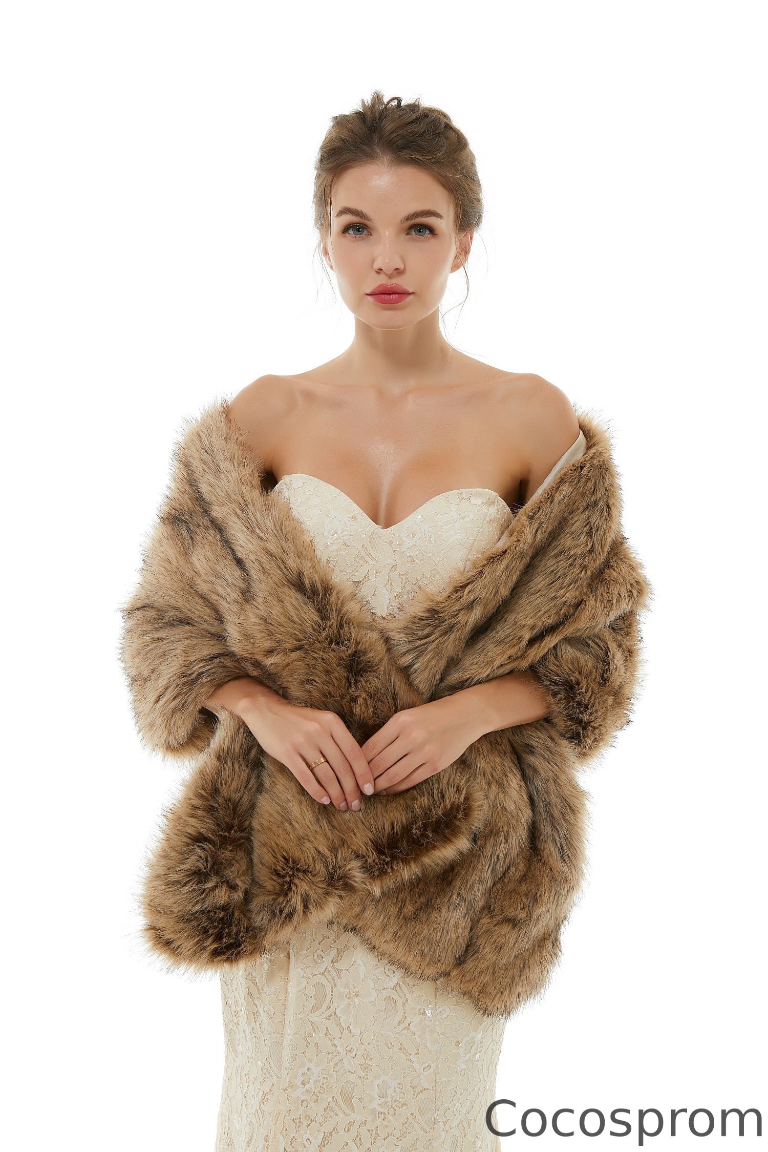 Cocosprom Brown Winter Faux Fur Wedding Wrap For Sale cocosprom