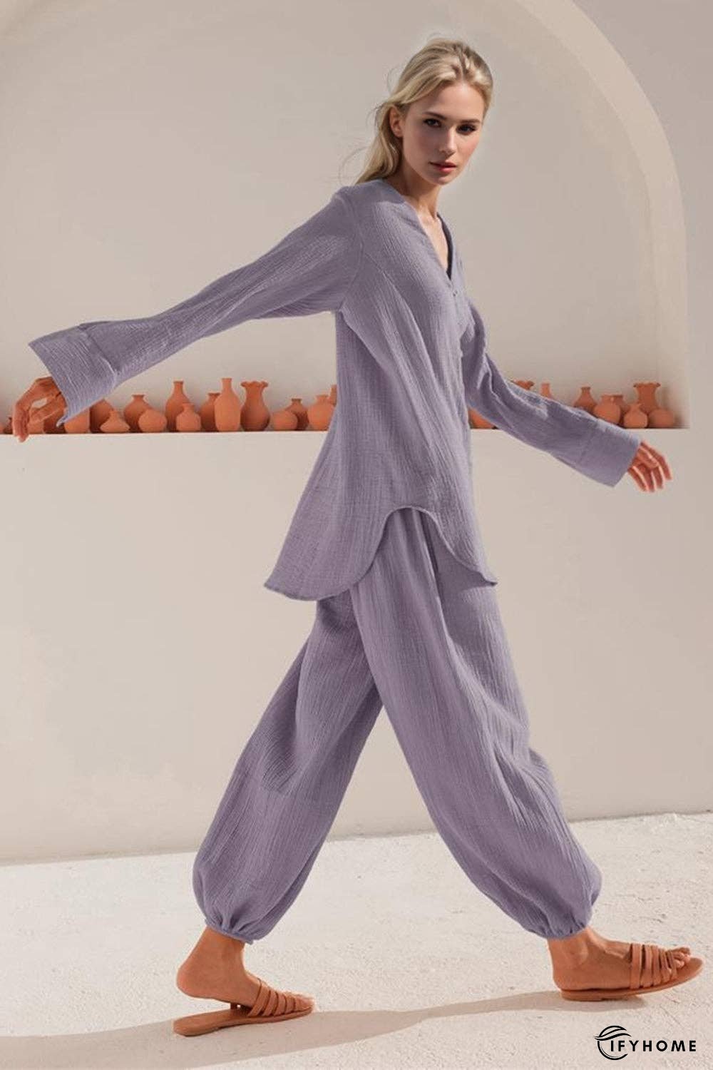 Basic Bae Buttery-Soft V-Neck Long Sleeve Top and Pants Set | IFYHOME