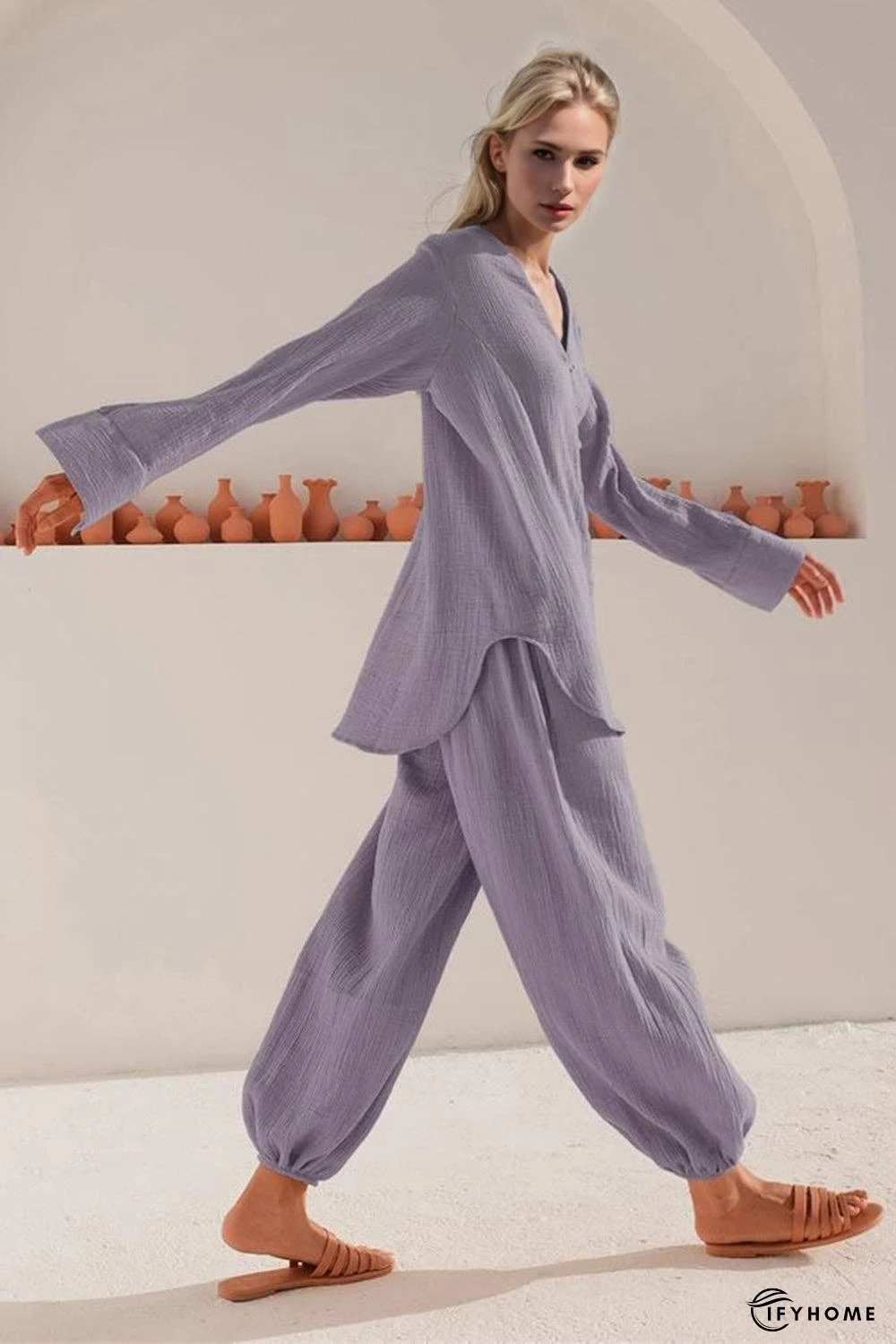 Basic Bae Buttery-Soft V-Neck Long Sleeve Top and Pants Set | IFYHOME