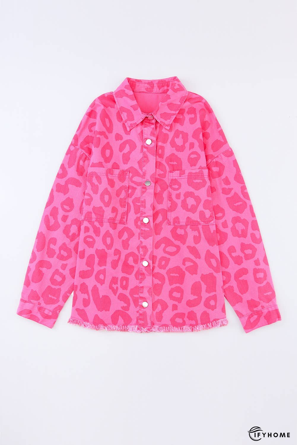 Leopard Print Button Cuffs Raw Hem Jacket | IFYHOME