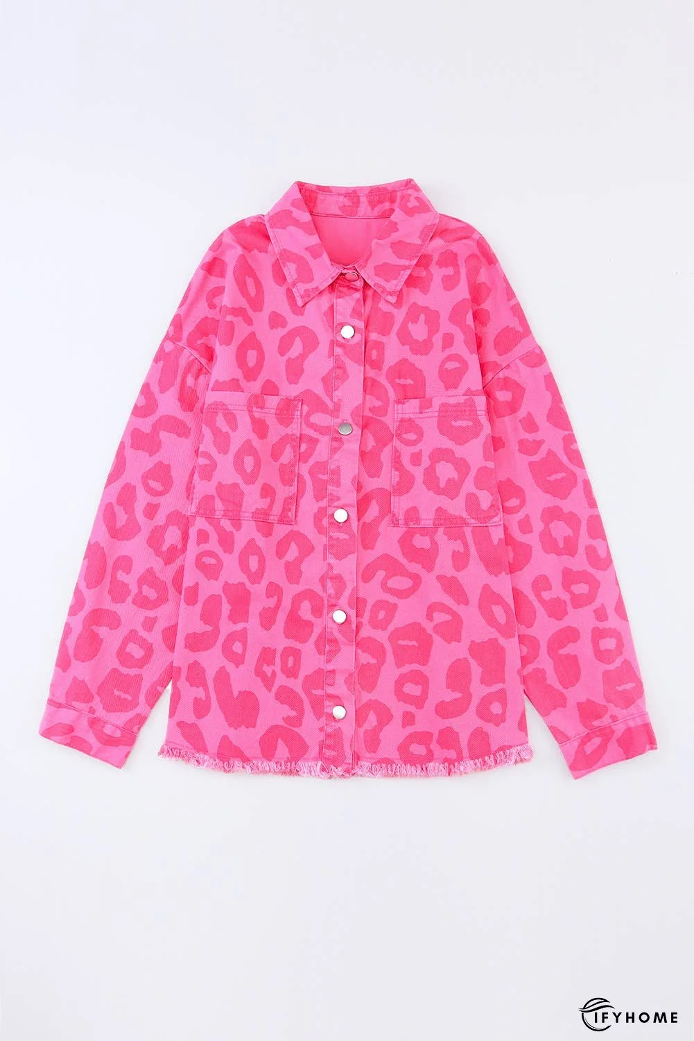 Leopard Print Button Cuffs Raw Hem Jacket | IFYHOME