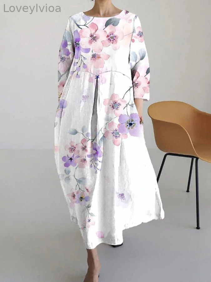 Women's Floral Print Casual 3/4 Sleeve Dress