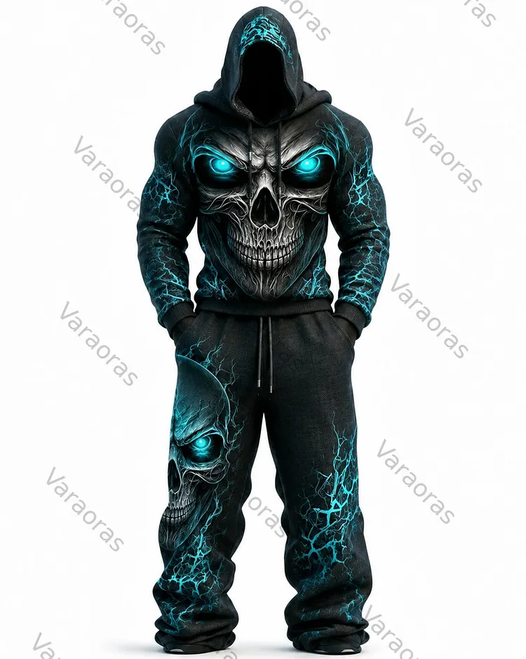 Men's Fashion Skull Print Hoodie & Pants Two-Piece Set 6468