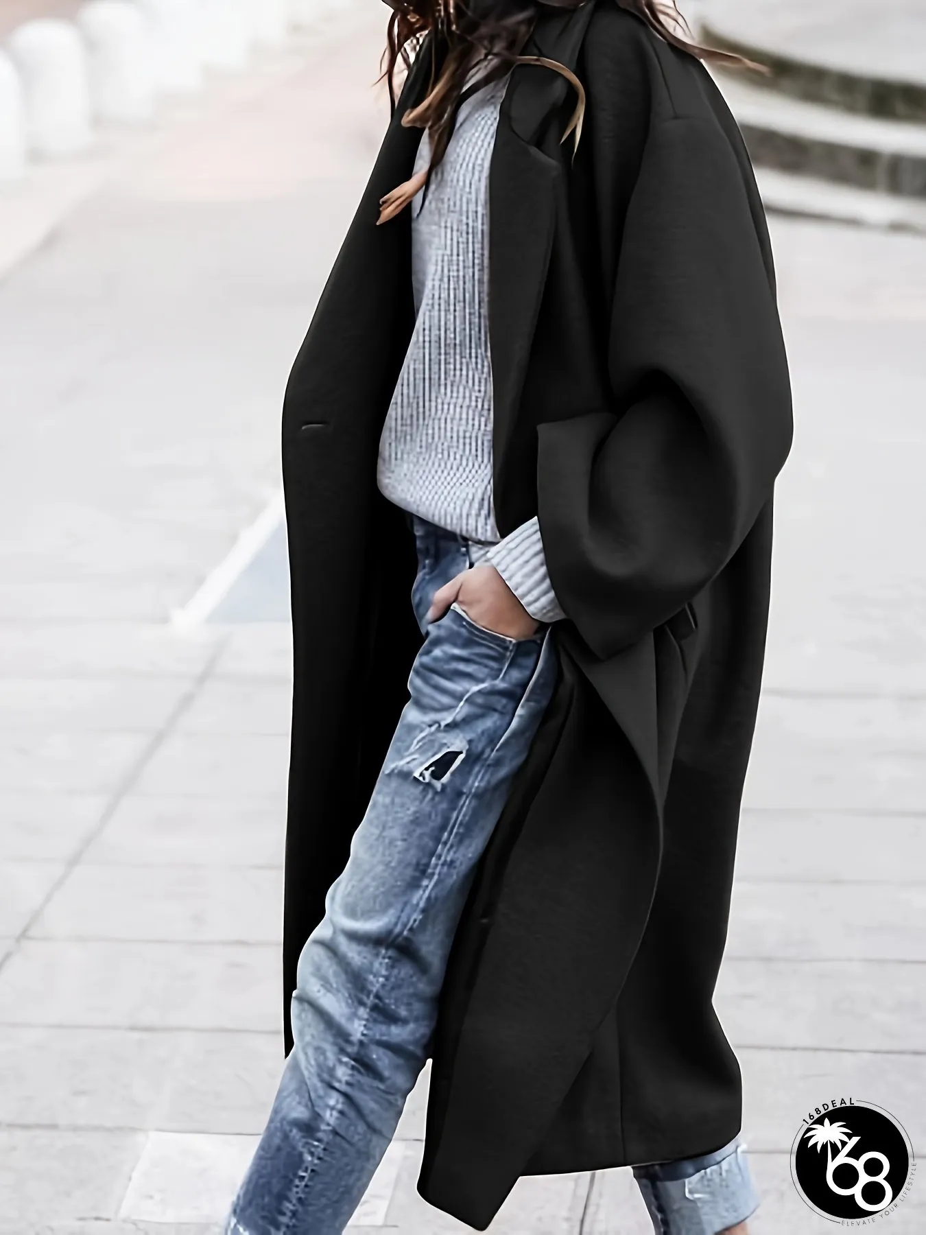 Womens Elegant Oversized Trench Coat Heavyweight Winter with Structured Collar Machine | 168DEAL