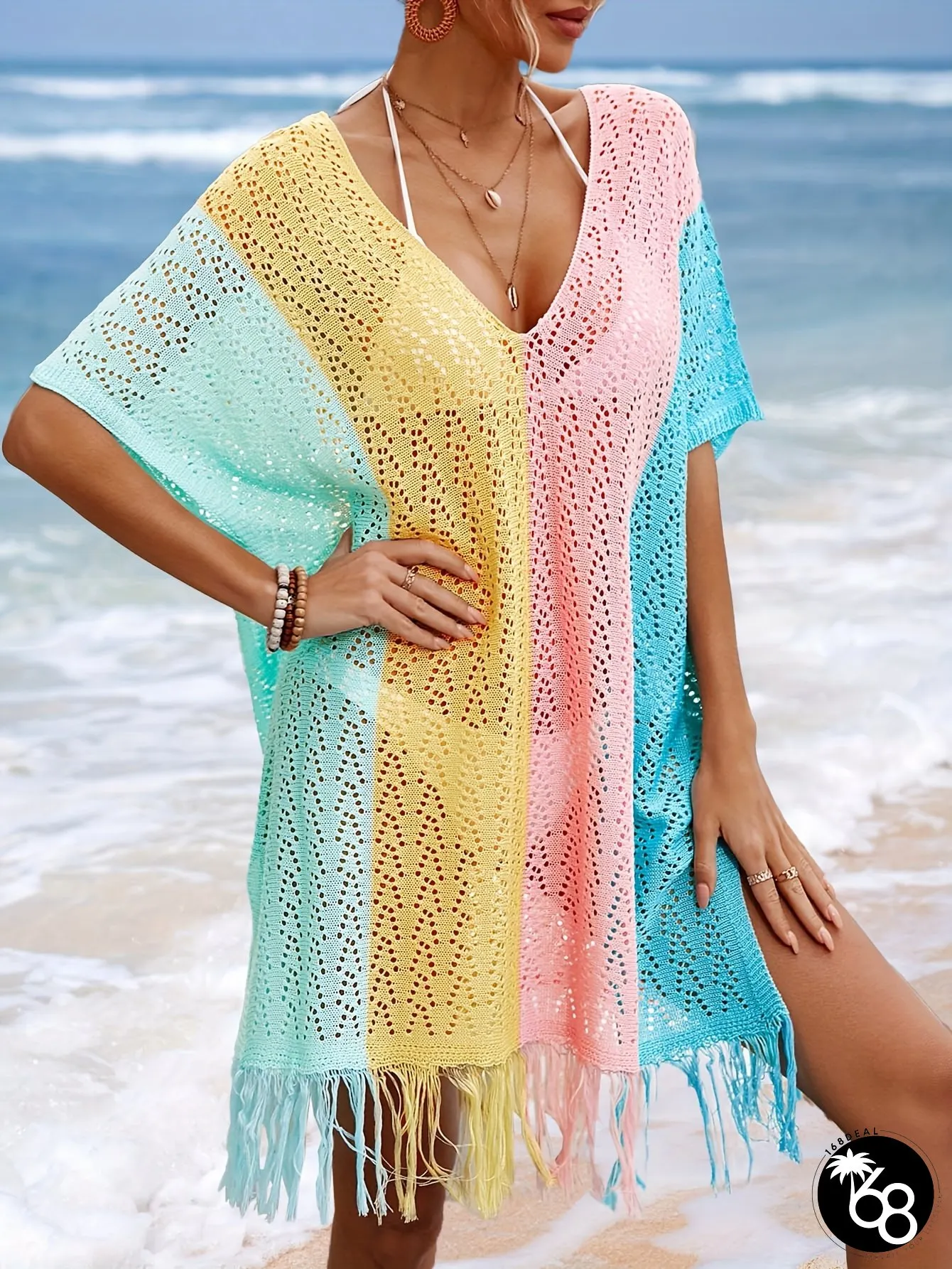 Women's Summer Vacation Hollow-Out Sheer Crochet Tassel Dress | 168DEAL