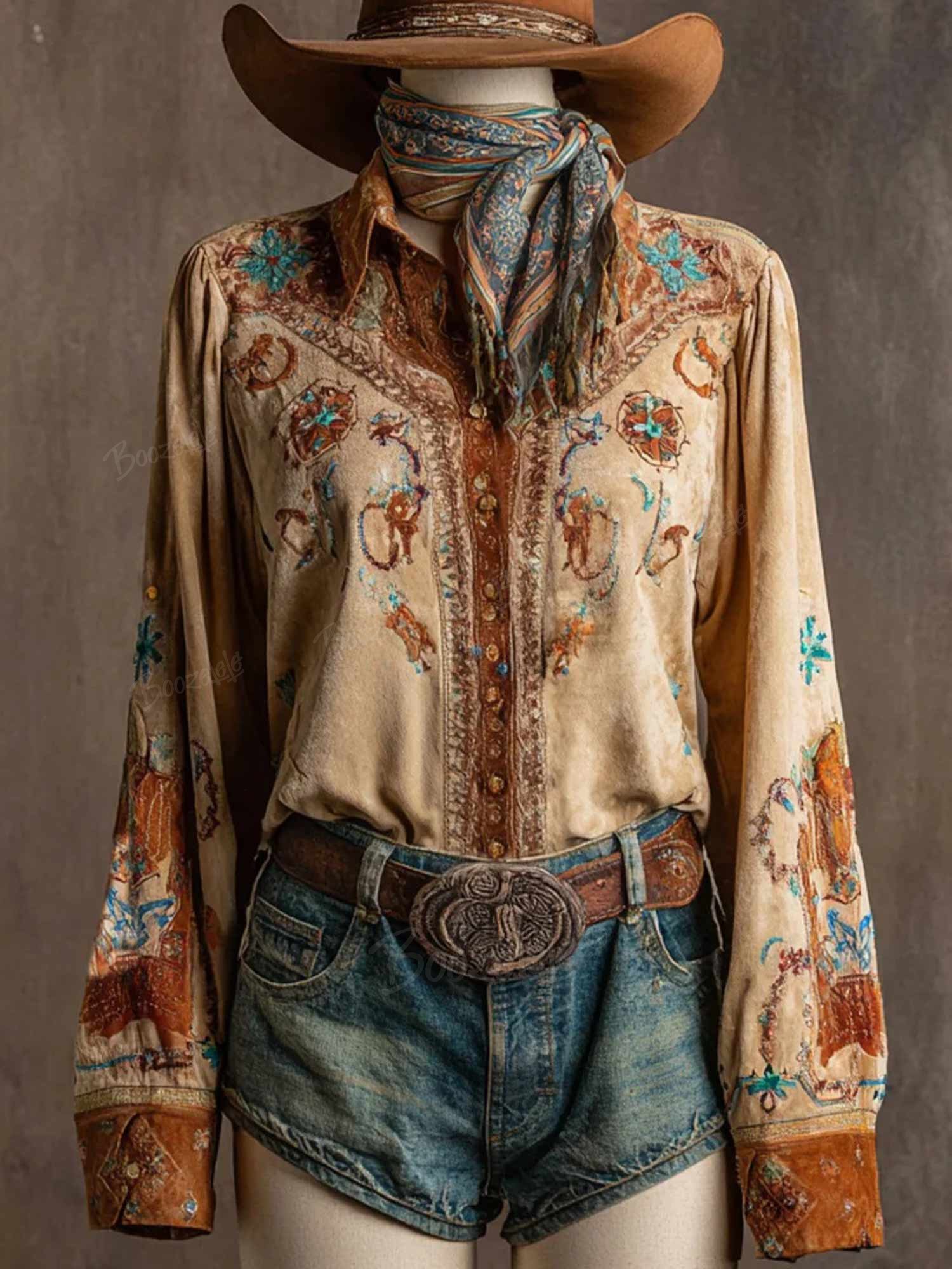 Women's Western  Retro Floral - 100% Cotton Shirt