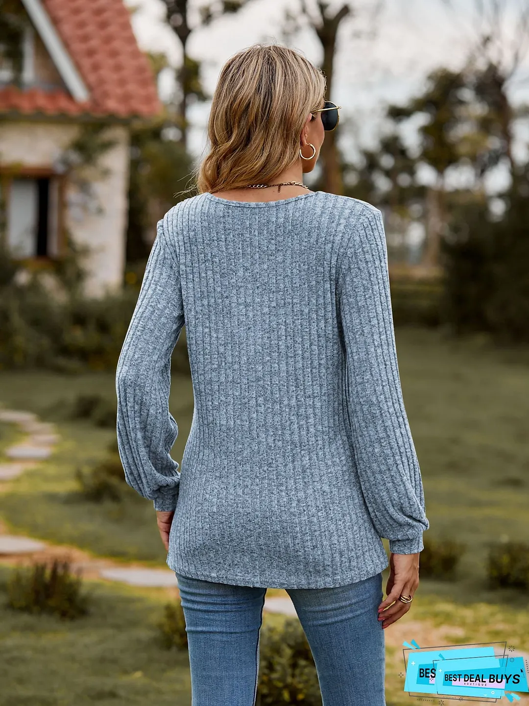 Plus Size Womens Oversized Long Sleeve Henley Shirt Sweater Soft Ribbed Pullover